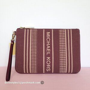 MICHAEL KORS Jet Set Signature Jacquard Large Zip Pouch Wristlet- Dark Berry